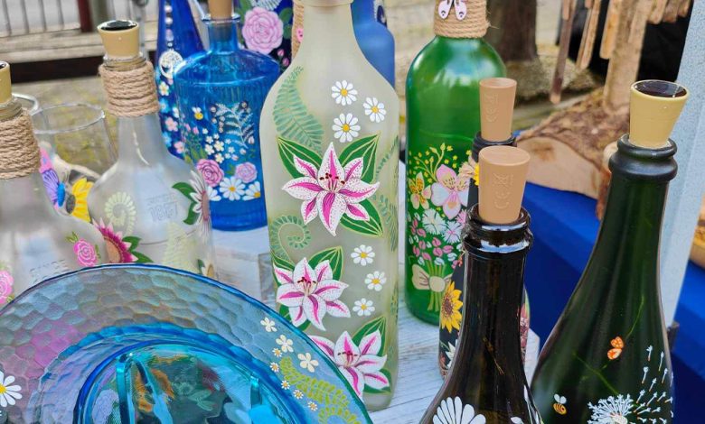 Glass bottles patterned